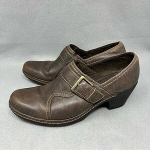 Clarks Bendables Women's 9.5 Freesia Isle Brown Leather Slip On Comfort Shoes